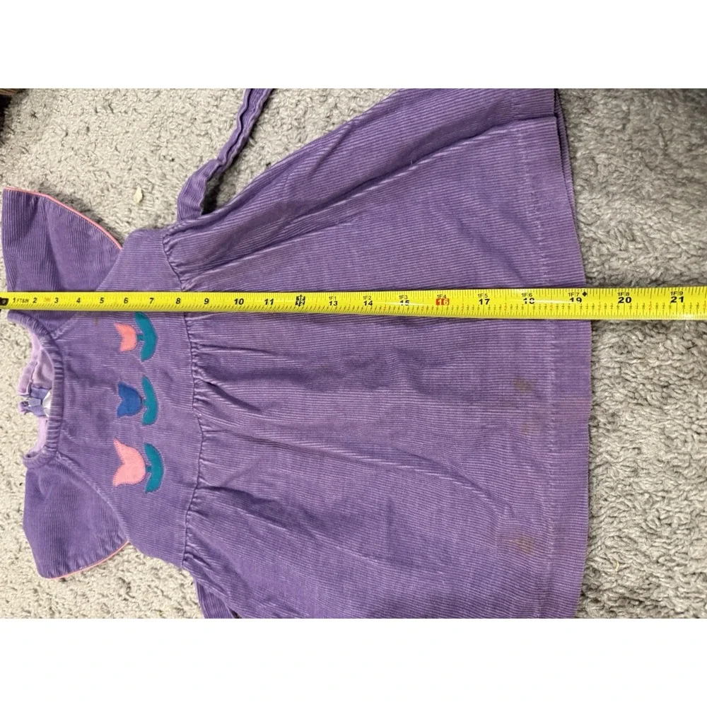 Vintage Corduroy Purple Toddler Jumper Dress With Tulip Flower Applique‎ 3T